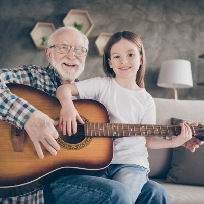 Photo,Of,Funny,Aged,Old,Grandpa,Little,Pretty,Granddaughter,Holding